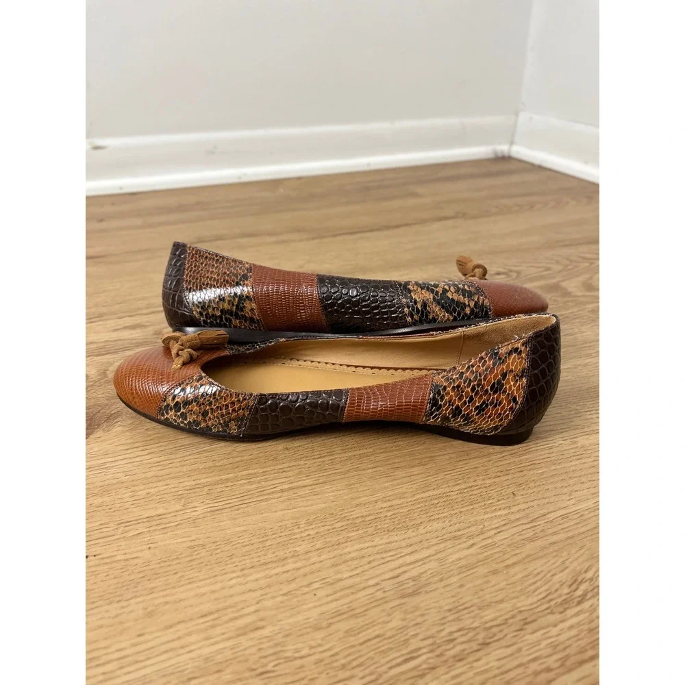 Brooks Brothers Preppy Patchwork Ballet Flats Womens 7 Brown Animal Print Tassel